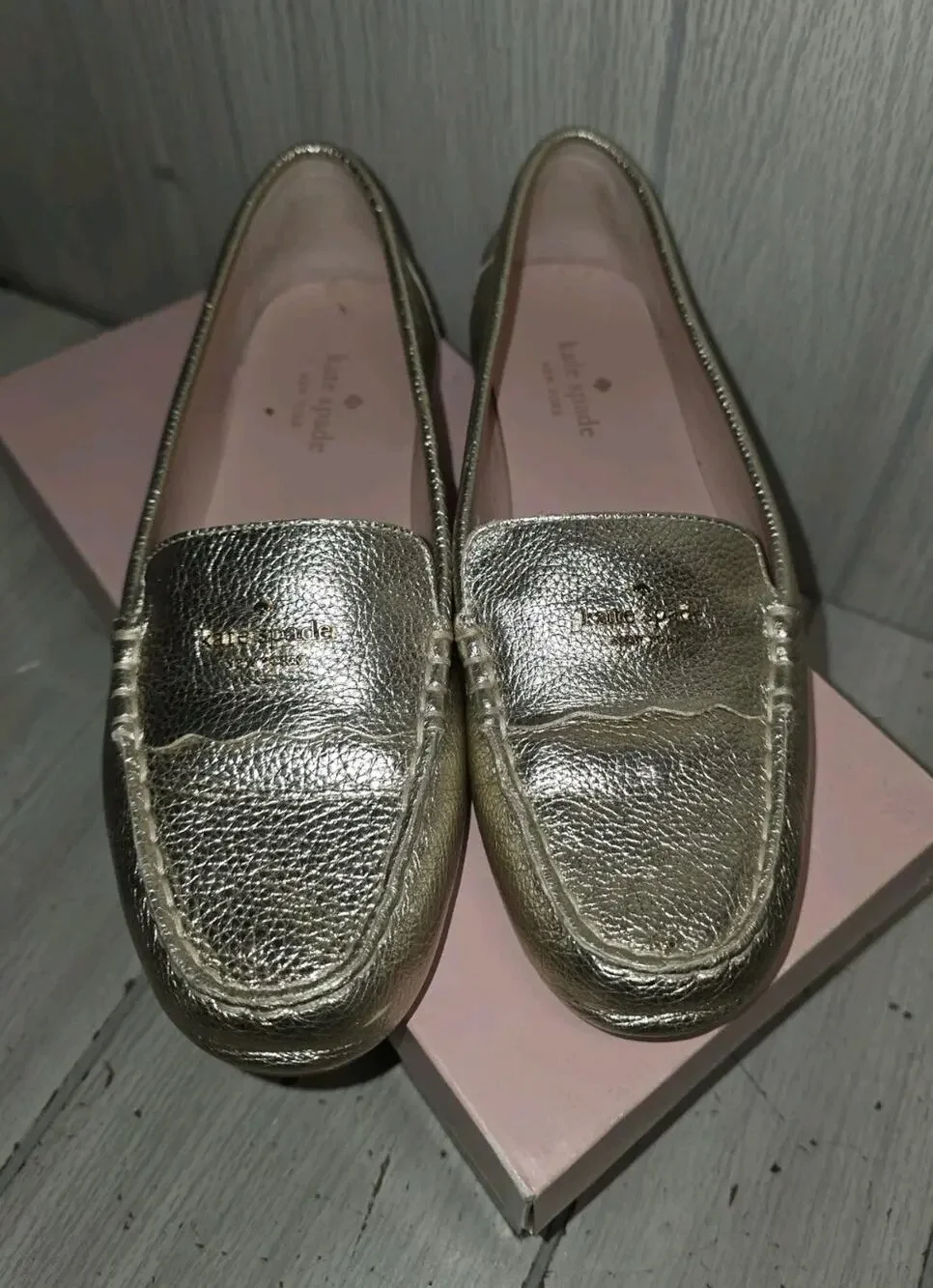 Kate Spade Wendi Pale Gold Metallic Leather Loafer Flats Women’s 8B Comfort Shoe